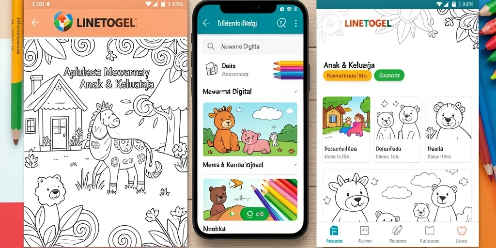 Tampilan antarmuka aplikasi LINETOGEL dengan fitur Mewarnai Digital yang menarik.